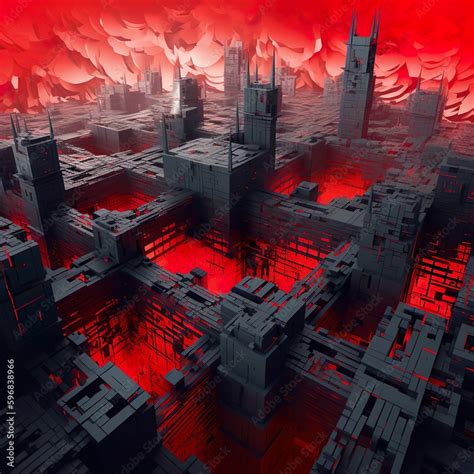 Abstract Digital Art Piece Featuring A Massive Digital Fortress