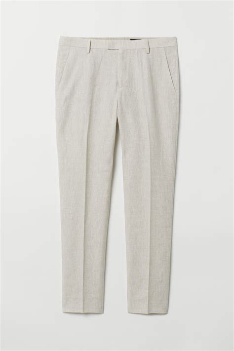 Pantaloni In Lino Slim Fit Beige Chiaro Uomo Handm It