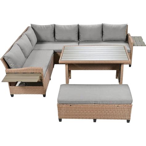 Zeus Ruta 5 Piece Brown Rattan PE Wicker Outdoor Patio Sectional Sofa