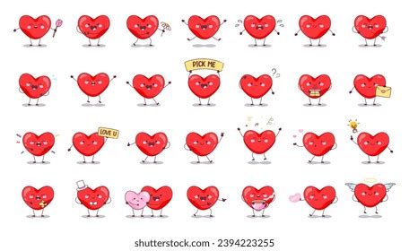 Cartoon Hearts Sticker Set Charming Cute Stock Vector Royalty Free