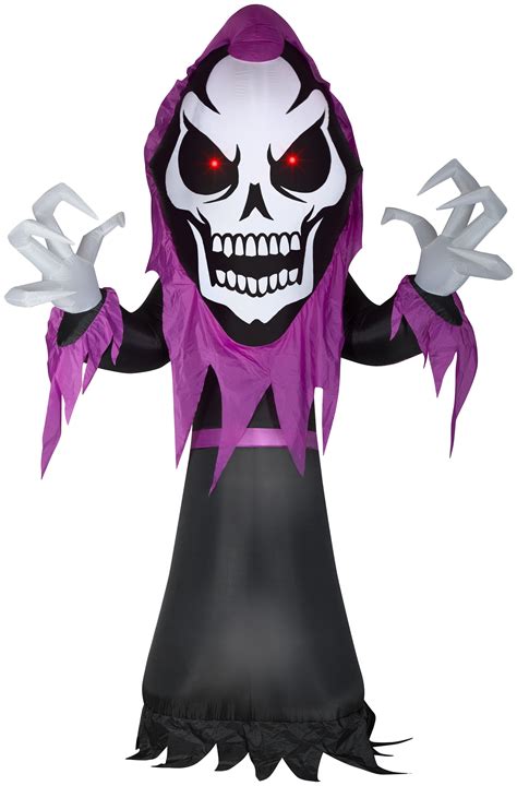 Gemmy Airblown Inflatable Giant Head Skeleton Reaper W Red