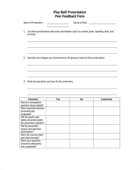 Free 18 Presentation Feedback Forms In Pdf