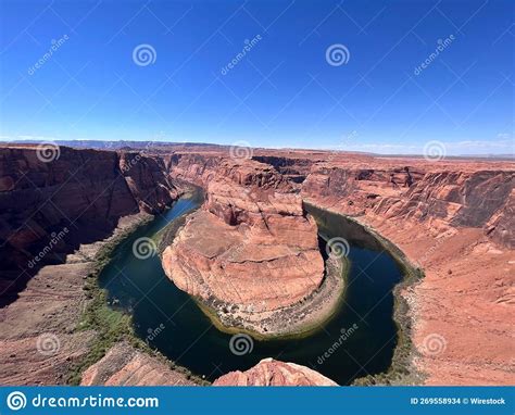 Drone View Over Horseshoe Bend Landscape in Colorado River and Blue Sky ...