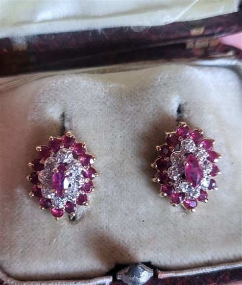 Proantic Vintage Boucles D Oreilles Rubis Et Diamants En Or