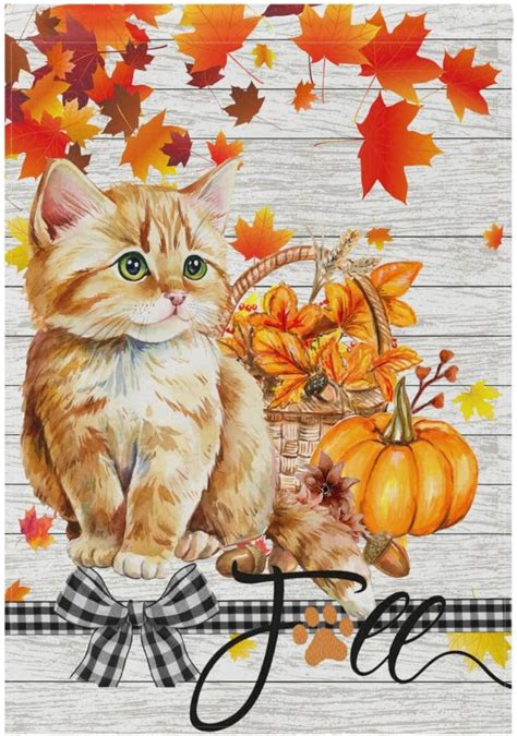 Amazon Hello Fall Cat Garden Flag Maple Leaves Pumpkin Double