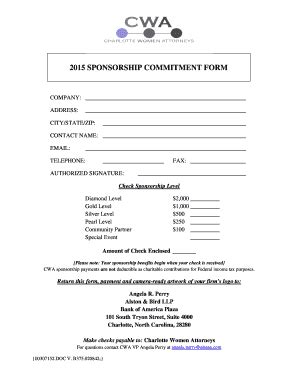 Fillable Online Charlottewomenattorneys CWA 2015 Sponsorship Form