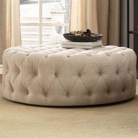 Reid Round Tufted Ottoman Reviews Joss Main Round Leather Ottoman