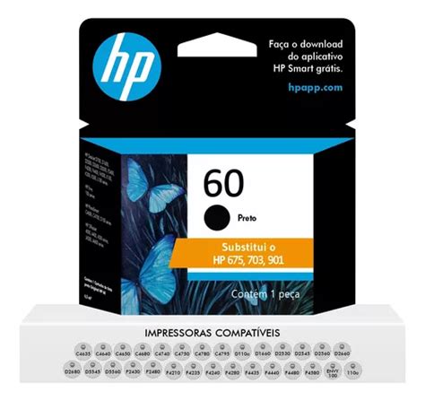 Cartucho Hp 60 Preto F4224 F4480 F4580 D110a D410a C4780