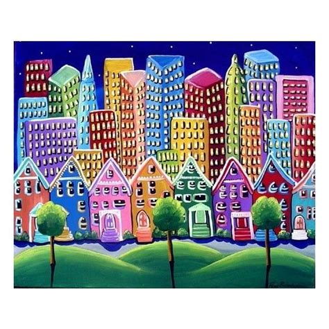 Colorful Cityscape Folkart Cityscape Art Folk Art Painting Art