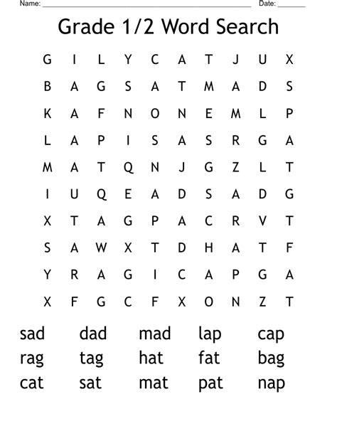 Grade 1/2 Word Search - WordMint