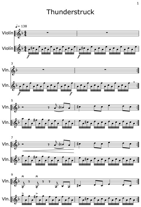 Thunderstruck Sheet Music For Violin