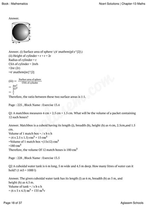 NCERT Solutions For Class 9 Maths Chapter 11 Surface Area And Volume