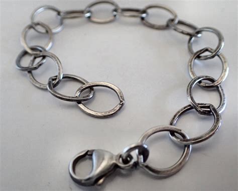 Chunky Womens Sterling Silver Bracelet Large Link Oxidized Etsy Uk