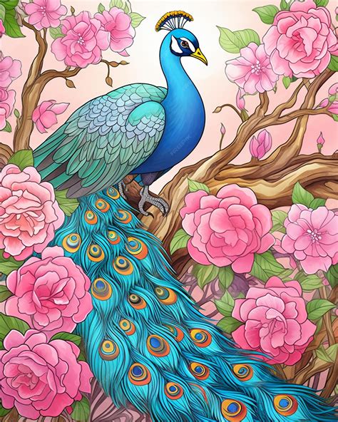 Premium Photo Beautiful Peacock On Coloring Page