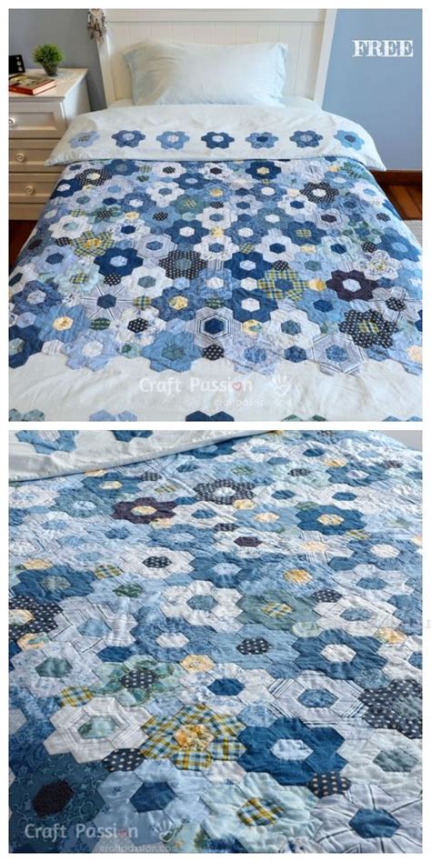 DIY Modern Hexagon Flower Quilt Duvet Free Sewing Pattern Quilted