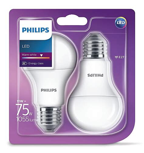 2 X Philips Led Frosted E27 Edison Screw 75w Warm White Light Bulbs Lamp 1055lm Diy At Bandq