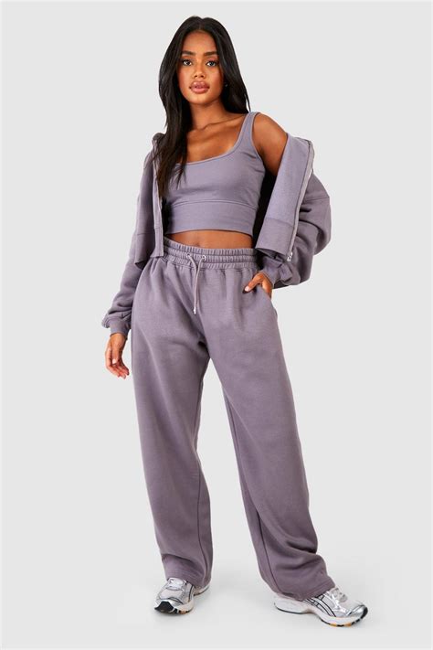 Deep Hem Crop Top 3 Piece Hooded Tracksuit Boohoo Uk