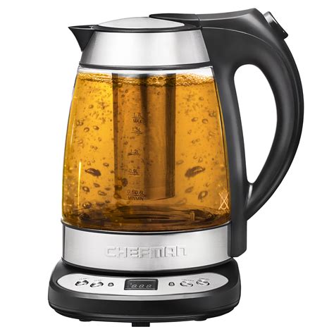 Chefman 1 7 Liter 1 8 Quart Precision Electric Glass Digital Tea Kettle With Free Tea Infuser