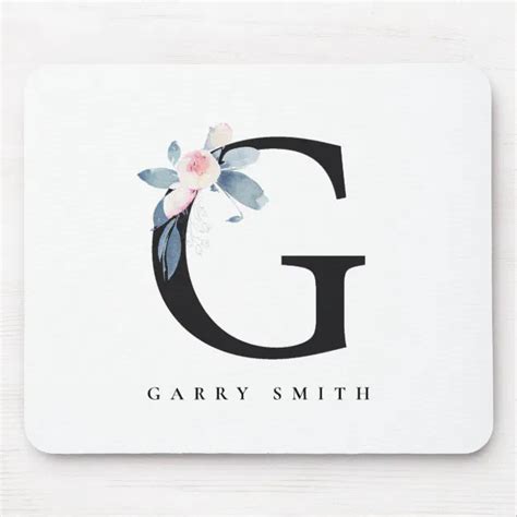 Soft Blush Blue Floral Alphabets Name Letter G Mouse Pad Zazzle