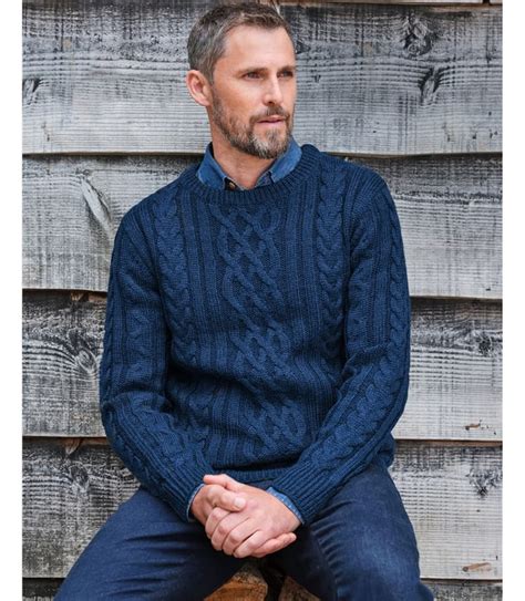 Indigo Navy Pure Wool Aran Knitted Jumper Woolovers Au