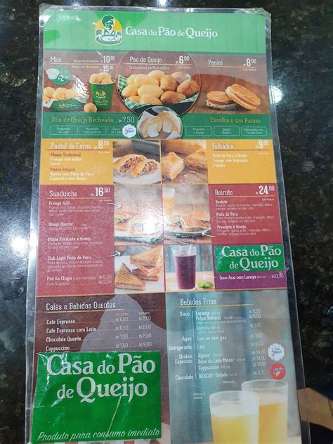 Menu Em Casa Do P O De Queijo Restaurante De Fast Food S O Paulo Av