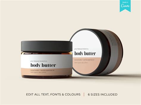 Printable Body Butter Label Template Editable Cosmetic Body Etsy