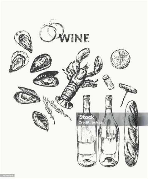 Hand Drawn Wine Illustration Set Stock Illustration Download Image