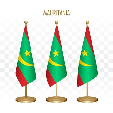 Premium Vector Three Flags Of Mauritania With The Flag On A