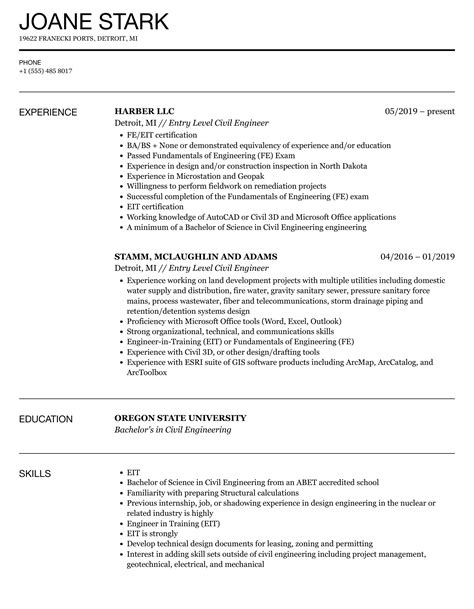 Entry Level Civil Engineer Resume Samples Velvet Jobs