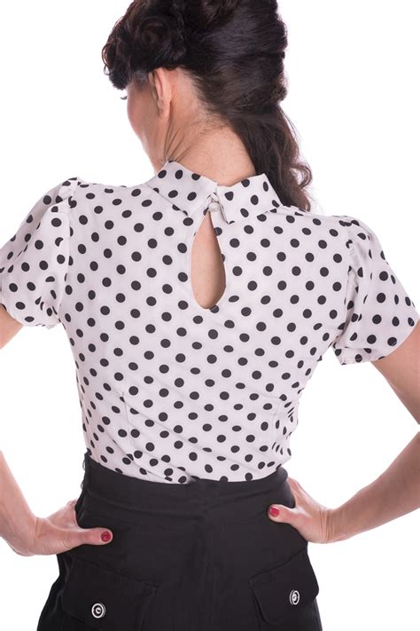 Retro Er Polka Dots Rockabilly Puffarm Punkte Schl Sselloch Bluse