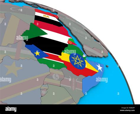 Northeast Africa With Embedded National Flags On Simple Blue Political