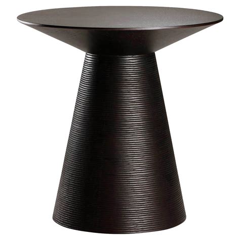 Aurea Mid Century Modern Ribbed Pedestal Round Black Oak Side End Table