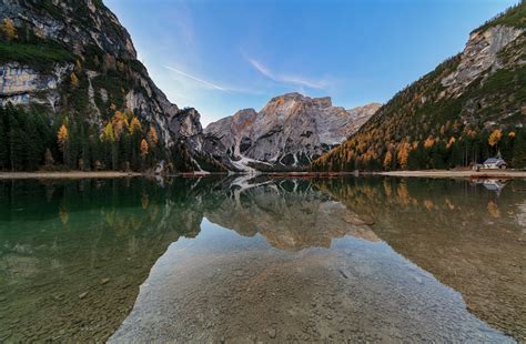 Wallpaper Landscape Mountains Trees Lake Reflection Boat Sky