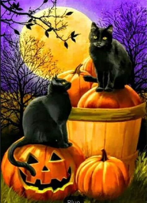 Us Seller 40x30cm Halloween Black Cats Pumpkins Full Moon Etsy In