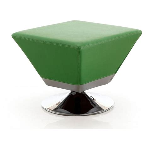 Eden Home Mid Century Modern Faux Leather Swivel Ottoman In Green