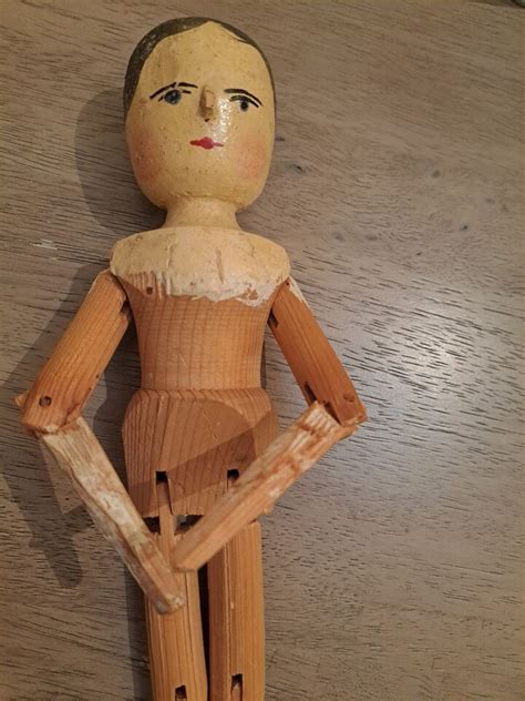 Antique Wooden Peg Doll Grodnertal Carved German Jointed Folk Art