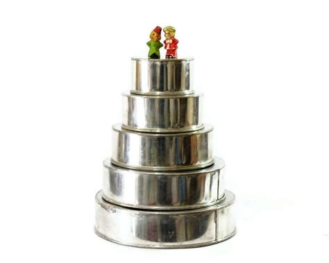 Wedding Cake Pan Set Five Tier Round Heavy Gauge Tinned Etsy