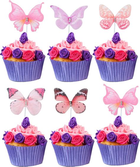 Amazon Gyufise Pcs D Butterfly Cupcake Toppers With Crystal