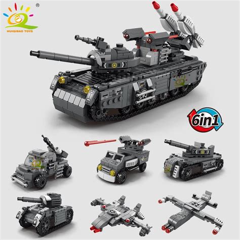 HUIQIBAO HQB746 WW2 Military Tank 648pcs 6in1 Building Blocks Set Truck