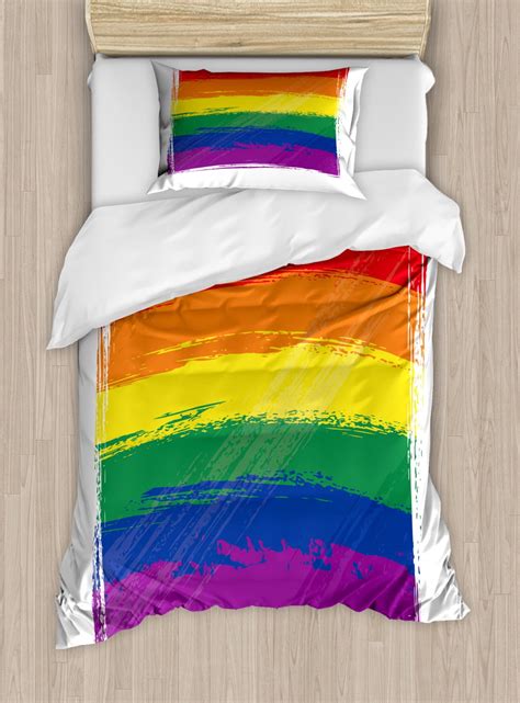Pride Duvet Cover Set Twin Size Watercolor Design Symbol Gay Bisexual Pride Rainbow Flag Love