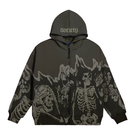 Mens Streetwear Crewneck Skeleton Hoodie Couple Style Y2k Retro