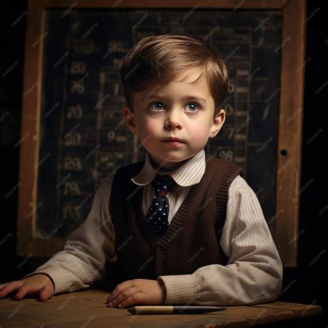 Premium Photo | Upset schoolboy in front of blackboard struggling with