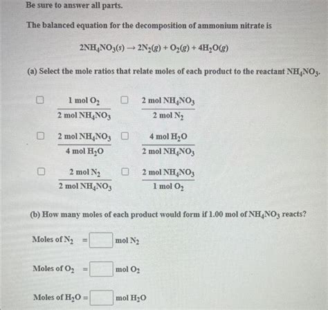 Solved Be Sure To Answer All Parts The Balanced Equation