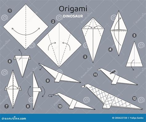 Origami Tutorial for Kids. Origami Cute Dinosaur. Stock Vector ...