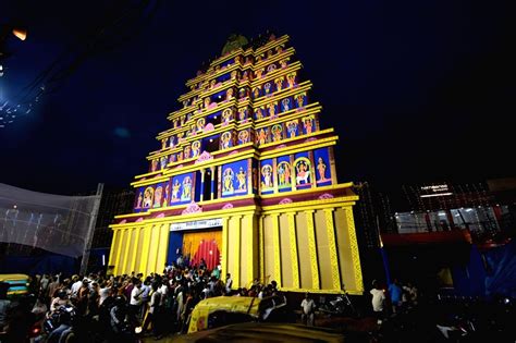 Visitors Crowd At A Puja Pandal On The Ninth Day Of Durga Puja Festival