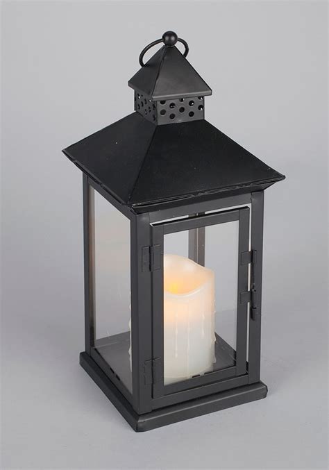 Led Metal And Resin Battery Operated Flameless Candle Lantern W Timer