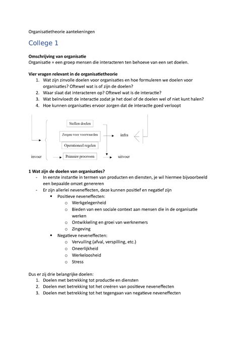 HC Aantekeningen OT Organisatietheorie Aantekeningen College 1