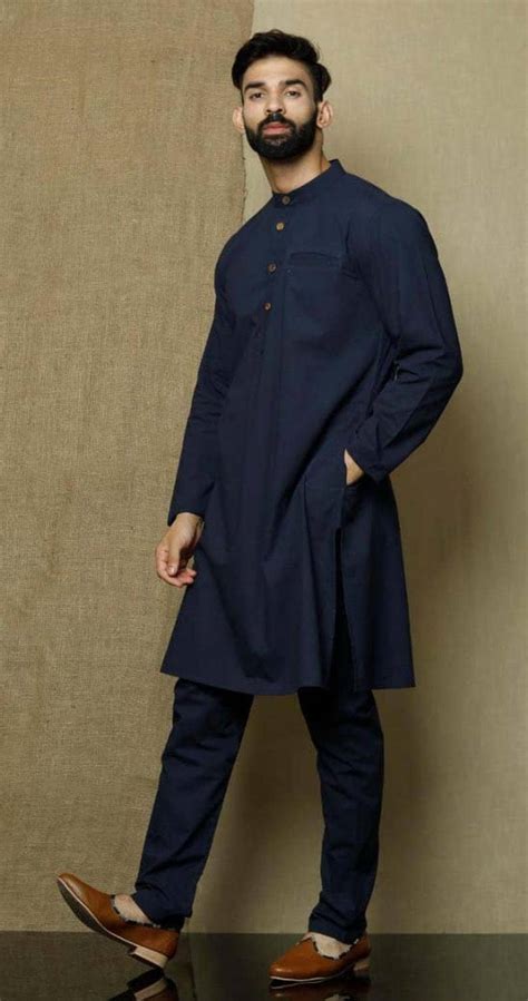 Indian Traditional Solid Mens Kurta Navy Blue Handmade Kurta Etsy