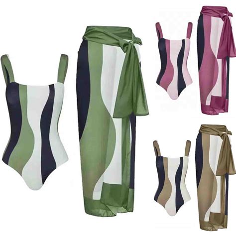 Jacenvly Women One Piece Swimsuit With Long Skirt Two Piece Set Soft Cozy Trendy Women S Bikini