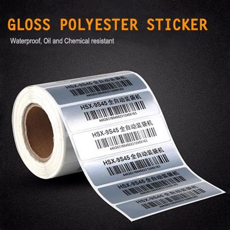 China Customized Barcode Glossy Polyester Adhesive Silver PET Labels